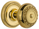 Rope Rosette Privacy Meadows Door Knob, Unlacquered Brass
