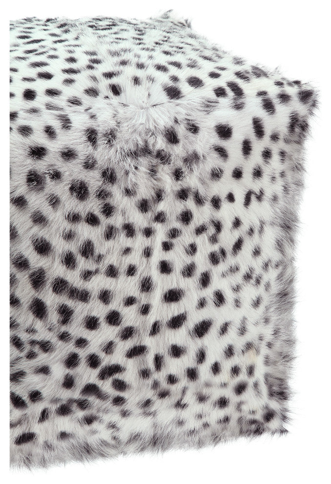 Contemporary Spotted Goat Fur Pouf Light Grey - Grey
