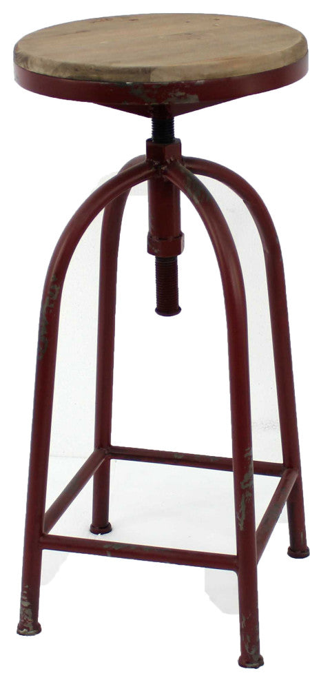 32" X 18" X 18" Red Antique Bar Stool With Metal Frame And Wood Top