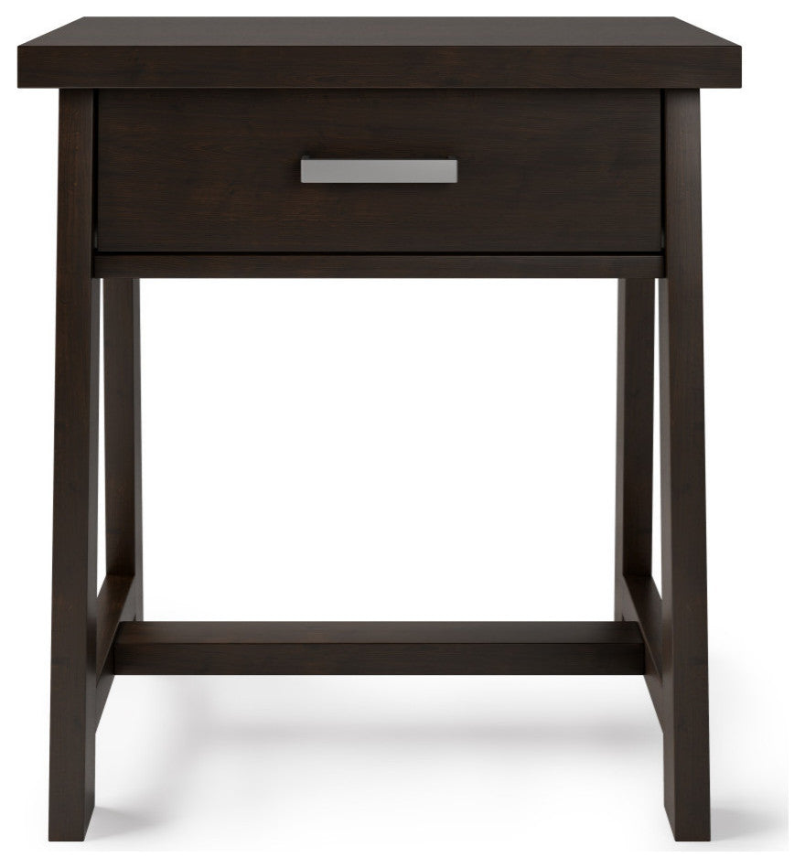 Sawhorse Solid Wood 24" Bedside Nightstand Table, Dark Chestnut Brown