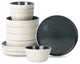 Stone Lain Elica Stoneware 12 Piece Dinnerware Set, Black and Beige