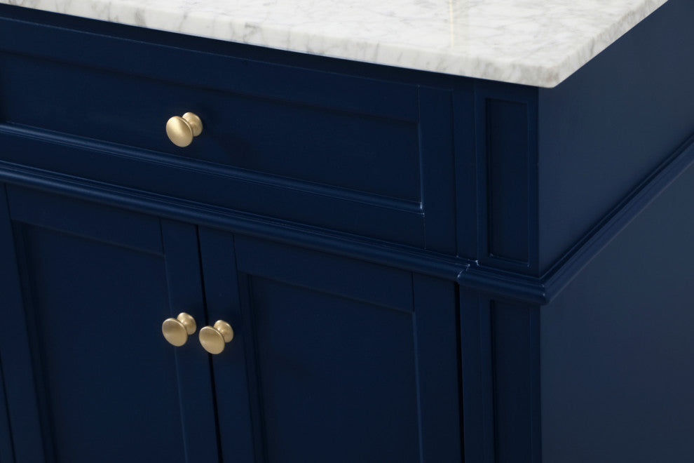 Home Living Vanity with Carrara White Marble Countertop, Blue, 60", Double Sink