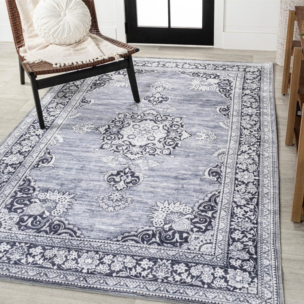 Bausch Distressed Chenille Washable Gray/White 3 ft. x 5 ft. Area Rug