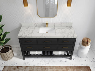 Parker 60" Single Sink Bath Vanity, Black 2" Venatino Quartz