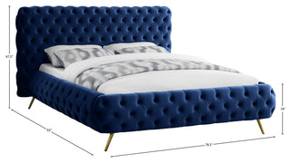 Delano Velvet Upholstered Bed, Navy, Queen