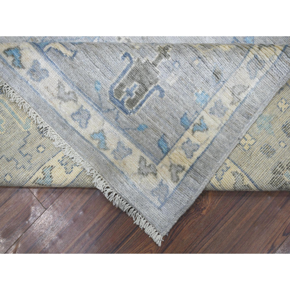 Gray Angora Oushak Willow and Cypress Tree Design Hand Knotted Rug, 8'2"x9'10"