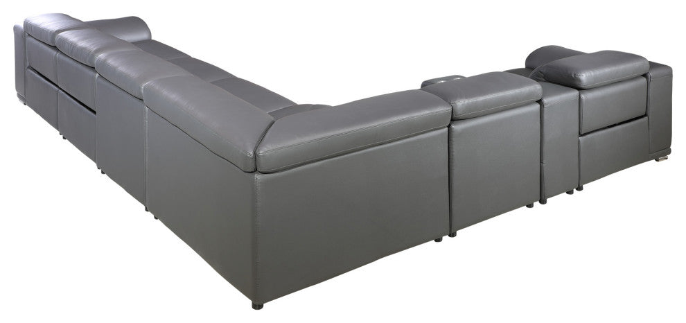 Federico 7-Piece L-Shaped Top Grain Italian Leather Sectional-4 Power Recliners, Gray