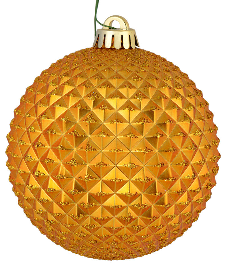 Vickerman N188530D 4" Antique Gold Durian Glitter Ball Ornament, 6 Per Bag