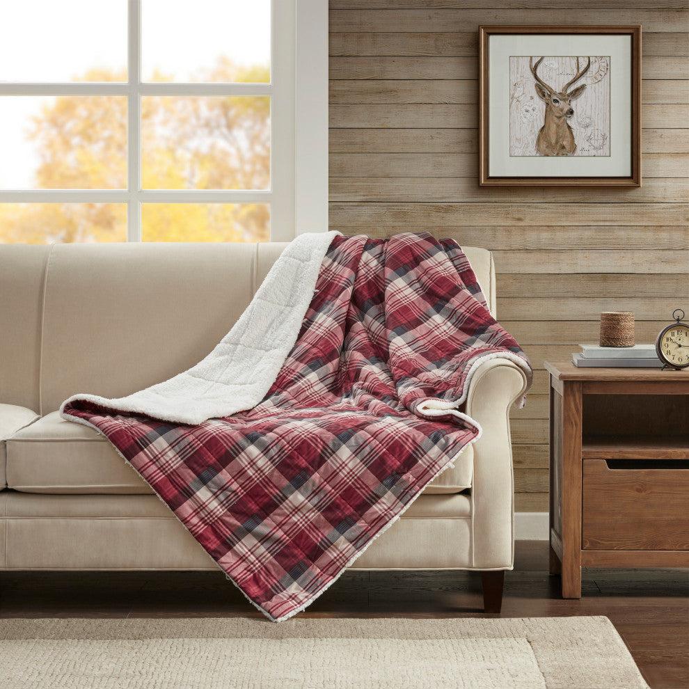 Woolrich Cottage Plaid 50x70" Berber Throw Blanket, Red