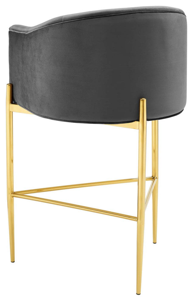 Tufted Bar Stool Chair Barstool, Set of 2, Velvet, Dark Gray, Pub Cafe Bistro