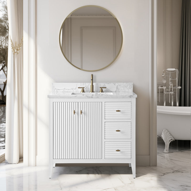Vanity Art Freestanding Vanity, White, 36", Single Sink, Golden Brushed