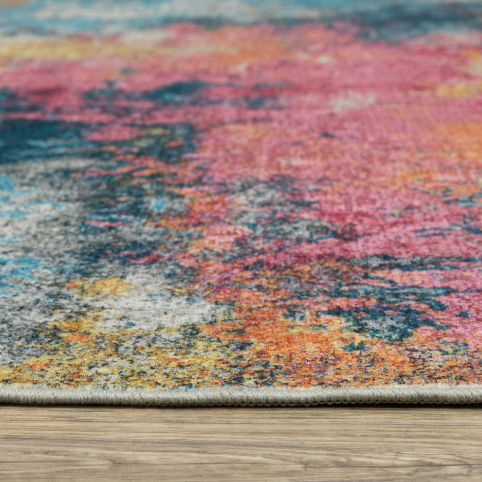 Sasha Abstract Machine Washable Multi-colored Area Rug Mat 7'6" x 10'