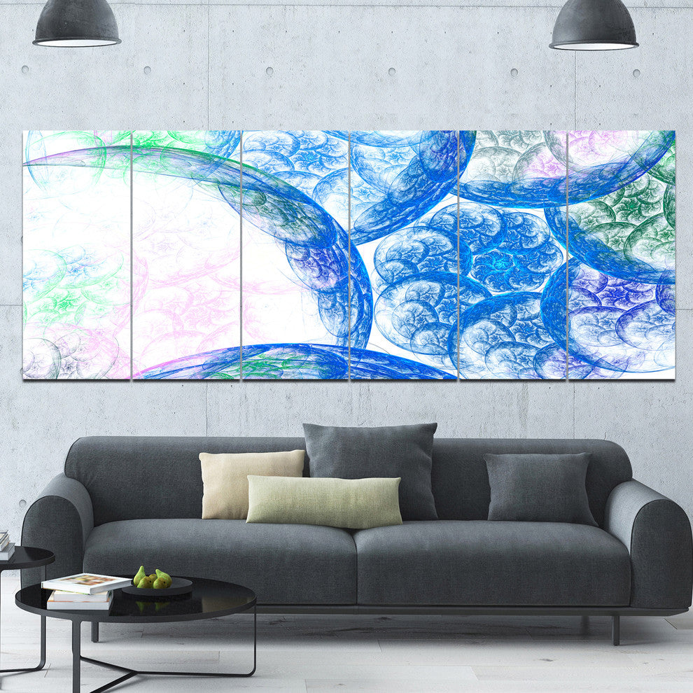 Blue White Dramatic Clouds, Abstract Canvas Wall Art, 70"x28", 6 Panels