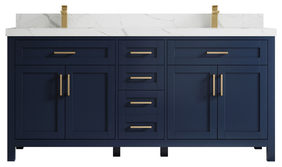 Cambridge 72 Double Sink Bath Vanity in Hale Navy Blue 2" Calacatta Laza