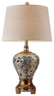 Benzara BM240417 Table Lamp With Floral pattern Metal Body, Silver and Gold