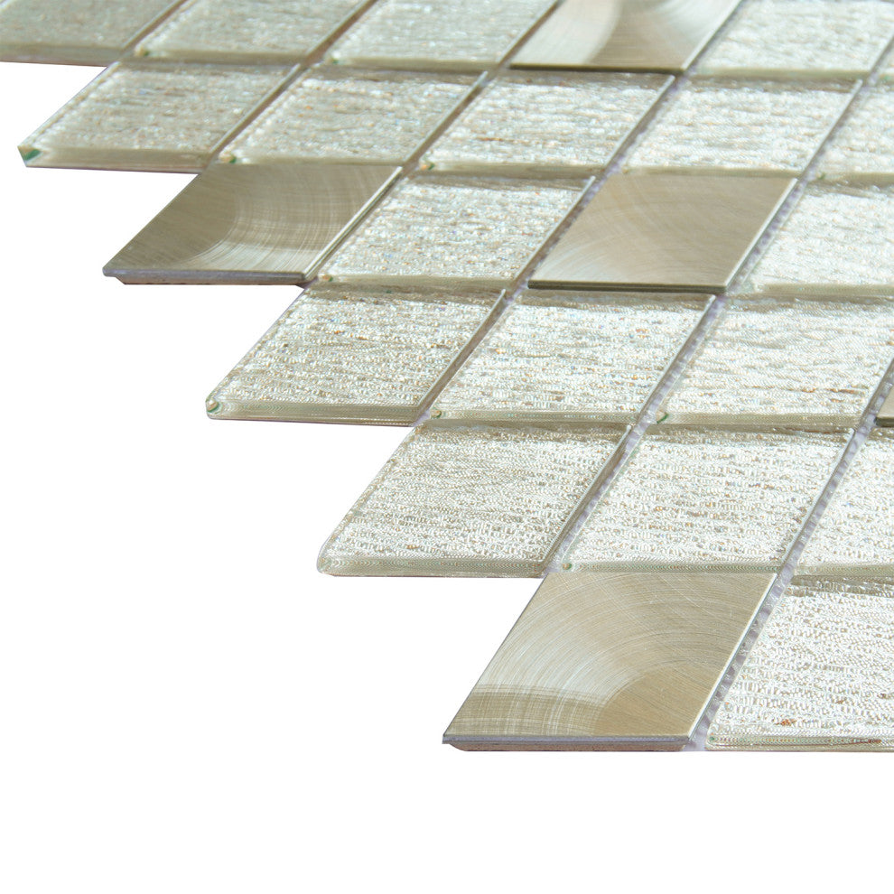 Ballagh 9.9"x12" Diamond Glass Mosaic Mix Wall Tile, Champagne, Sample
