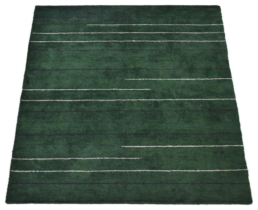 HAND KNOTTED LOOM SILK ECO-FRIENDLY AREA RUG-6'x9',Rectangle,Green,Contemporary