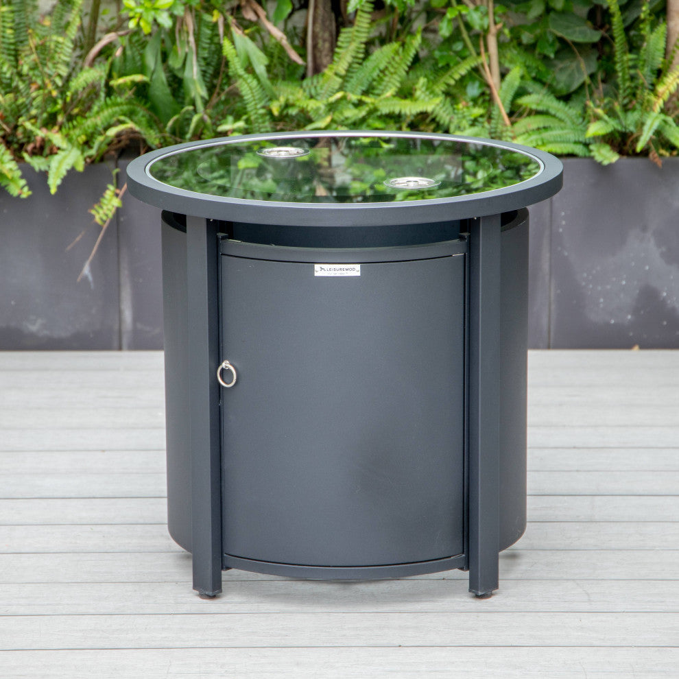 LeisureMod Walbrooke Patio Round Tank Holder, Black