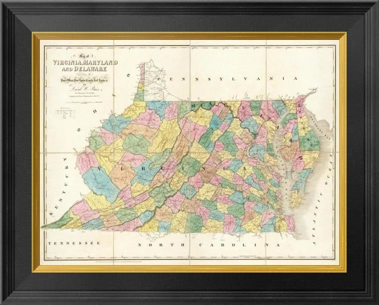 "Map of Virginia, Maryland and Delaware, 1839"  by David H. Burr, 20x16"