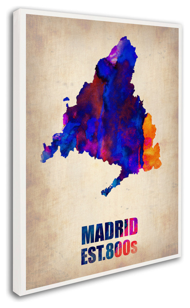 'Madrid Watercolor Map' Canvas Art by Naxart