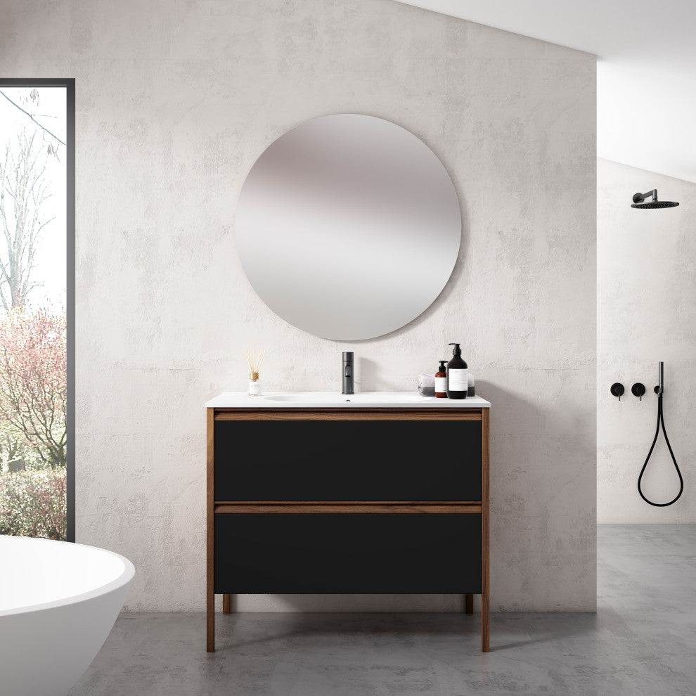 Ikon Modern Standing Bathroom Vanity, Matt Black, 32" 2dr