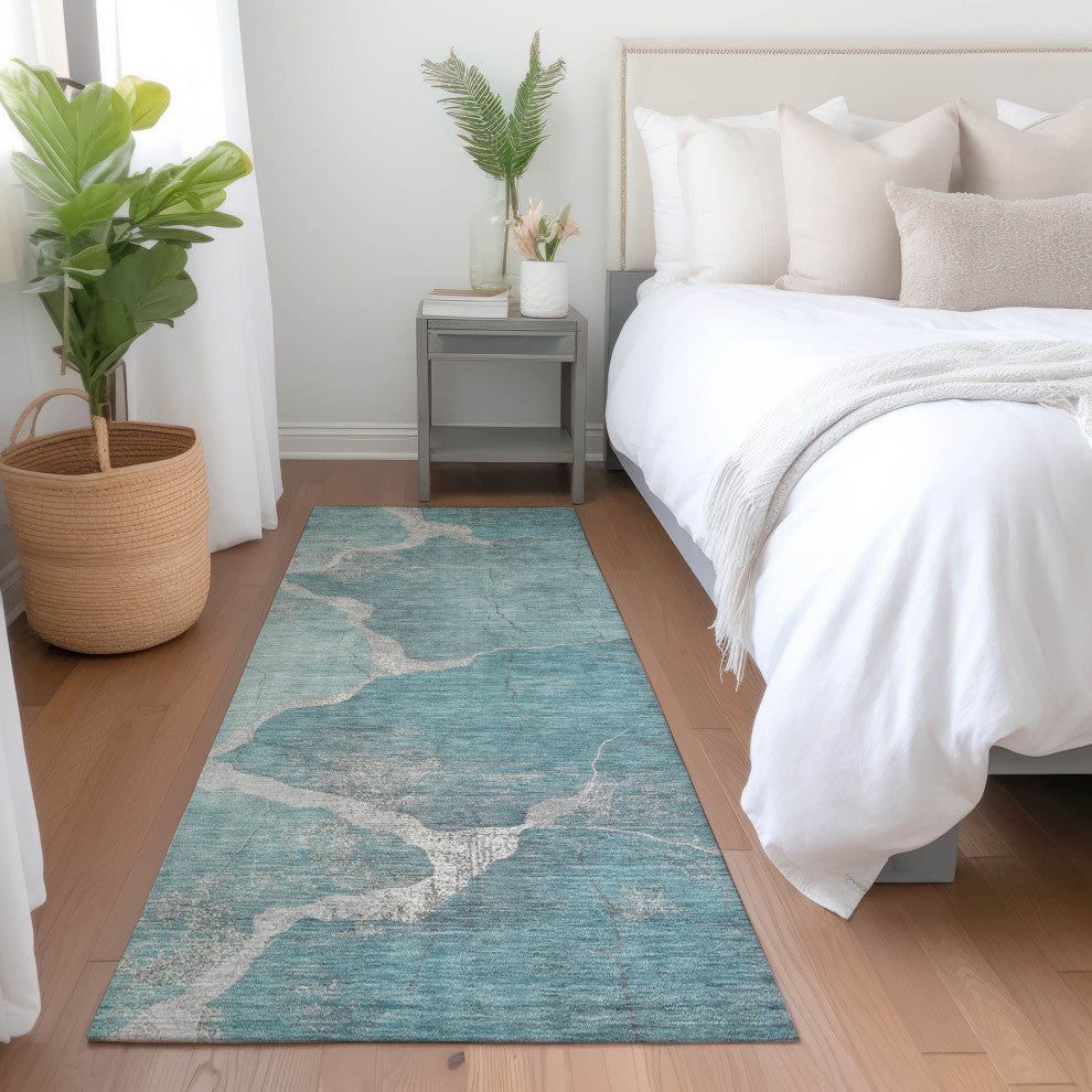 Machine Washable Indoor/Outdoor Chantille ACN1889 Teal 2'3" x 7'6" Runner Rug