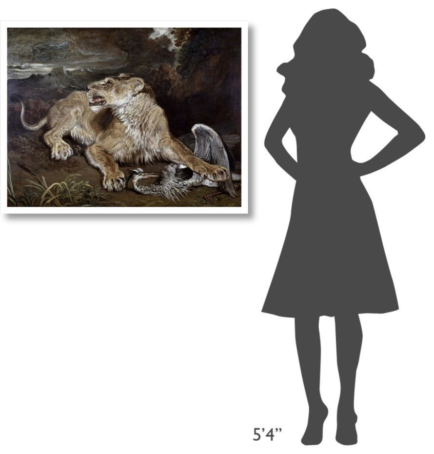 "A Lioness & a Heron" Digital Paper Print by James Ward, 38"x30"
