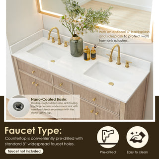 Cerrito Bathroom Vanity, Natural Oak, 60" Double, without Mirror