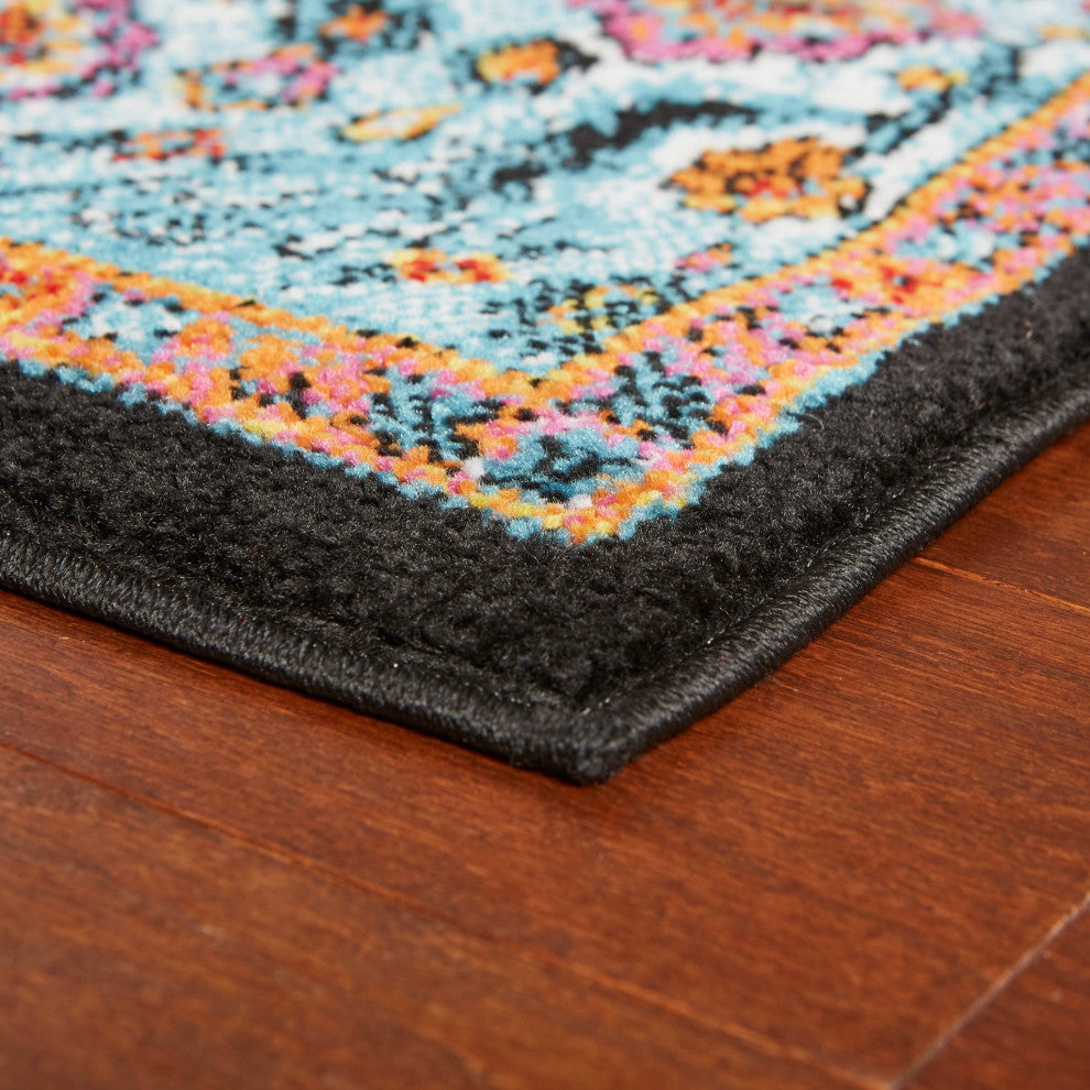 8" x 9" Black Decorative Medallion Area Rug