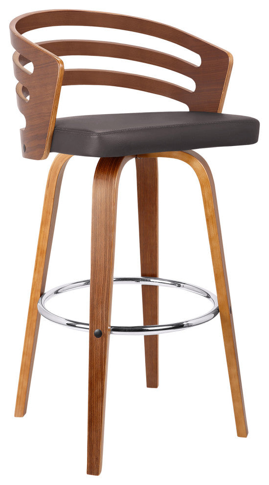 26" Brown Modern Faux Leather Swivel Bar Stool