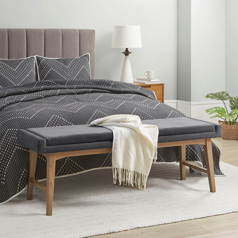 INK+IVY April Modern Mid-Century Upholstered Accent Bench, Grey