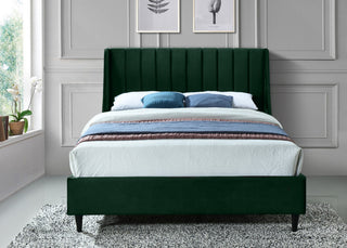 Eva Velvet Upholstered Bed, Green, Queen