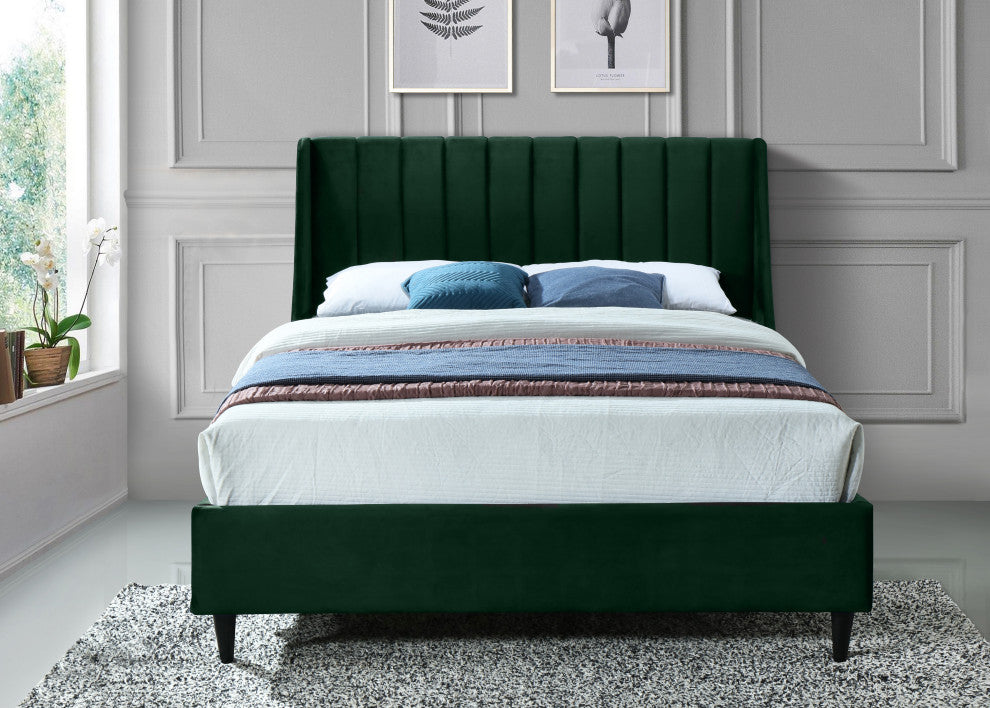 Eva Velvet Upholstered Bed, Green, Queen