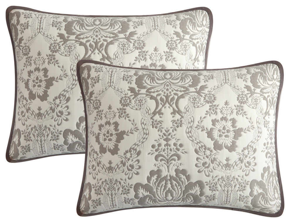 Tricia Damask 3 Piece Quilt Set, Taupe, Queen