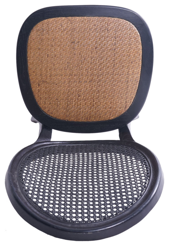 Bordeaux Elm Wood and Rattan Dining Chairs, Set of 2, Matte Black