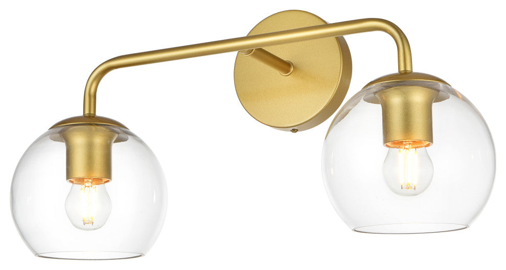 2 Light Brass And Clear Bath Sconce