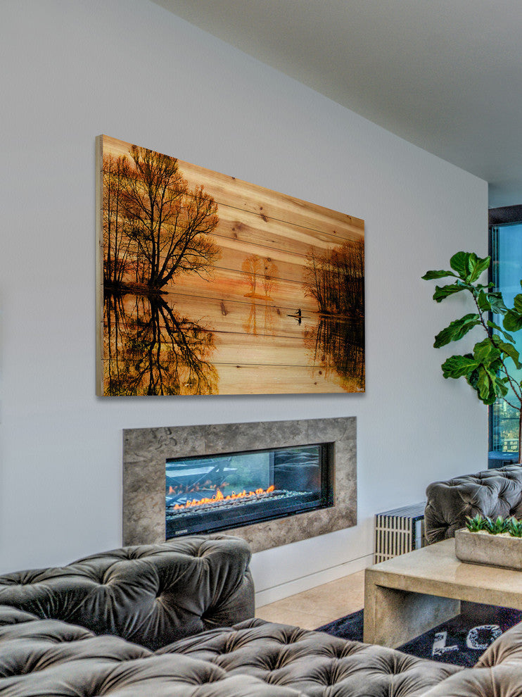 "Glass Lake" Print on Natural Pine Wood, 45"x30"