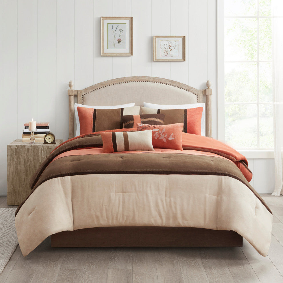 Madison Park Palisades Palizzate Suede 7-Piece Comforter Set, Black, Coral, King