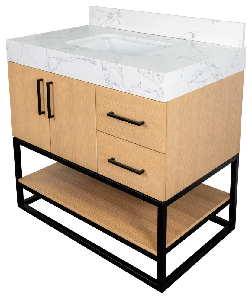 Ellis 36" Bathroom Vanity, Blonde, Top: Engineered Marble