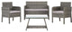 Outdoor Elegant 4-Piece Patio Set with Glass Coffee Table and Cushioned Chairs, Grey Brown/White