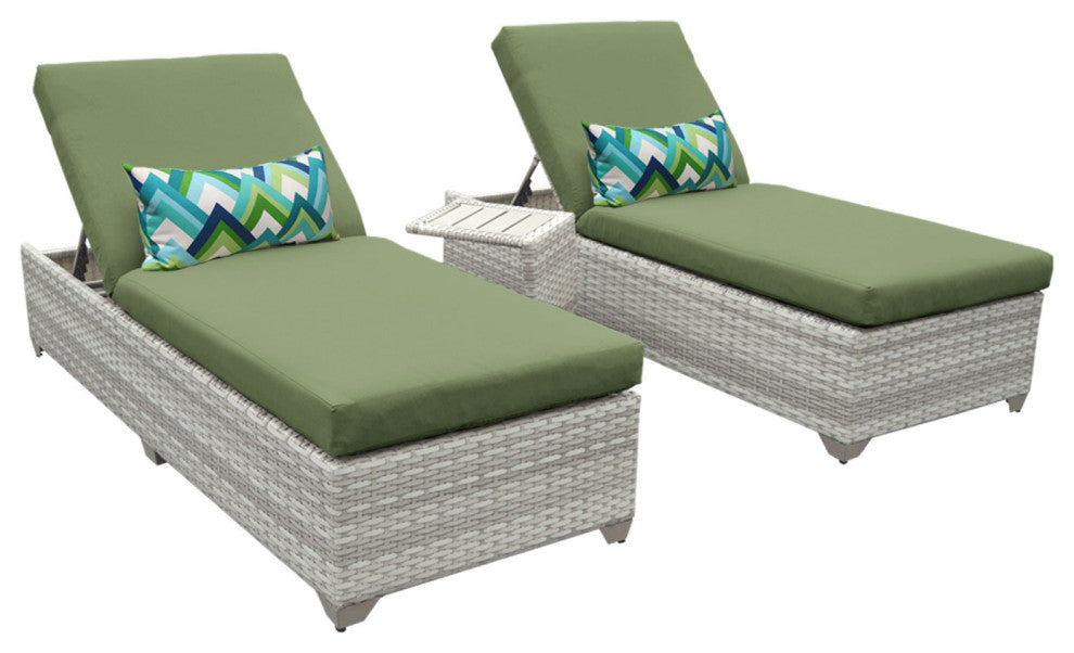 Fairmont Chaise Set of 2 Outdoor Wicker Patio Furniture With Side Table