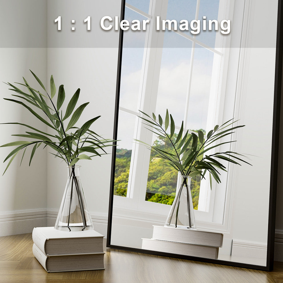 Easly 17x58 Arched Aluminum Framed Full Length Mirror Standing Floor Mirror, Black