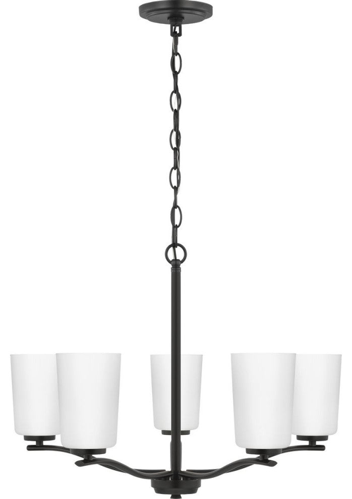 Adley Collection Five-Light Matte Black Etched White Opal Glass Chandelier
