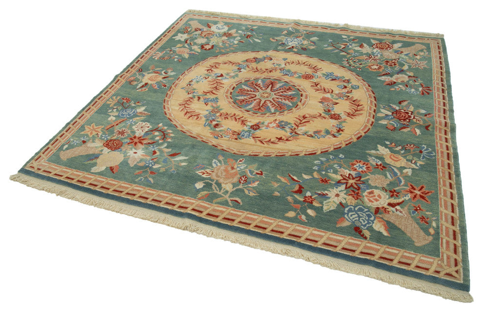 Rug N Carpet - Handmade Oriental 6' 11" x 6' 7" One-of-a-Kind Oushak Area Rug