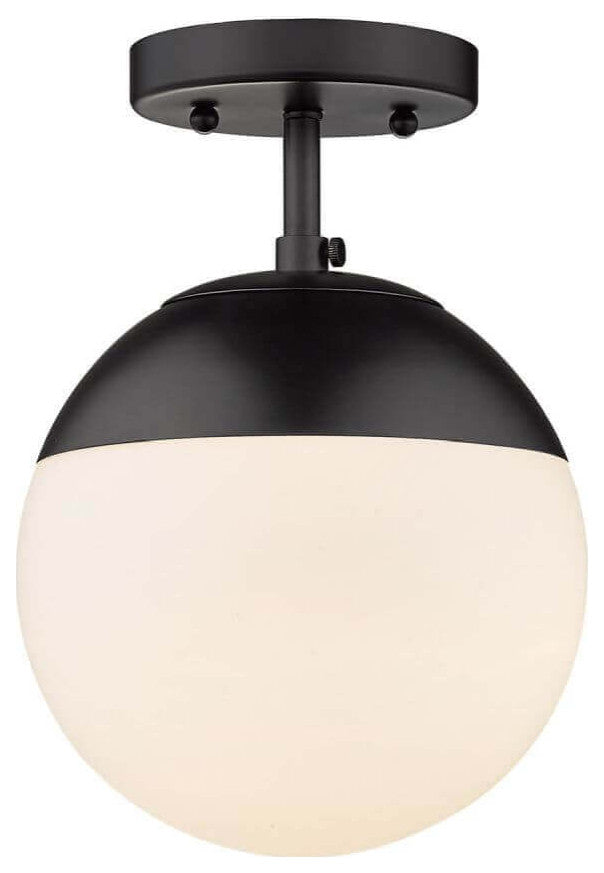 8 Inch Semi-Flush Mount, Matte Black, Opal Glass