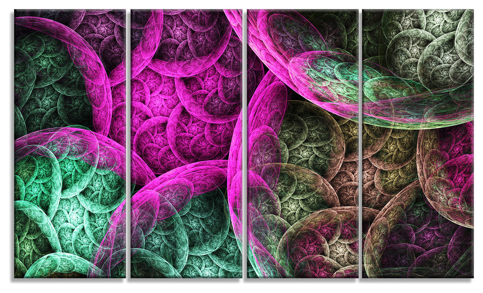 Pink Green Dramatic Clouds, Abstract Canvas Wall Art, 48"x28", 4 Panels