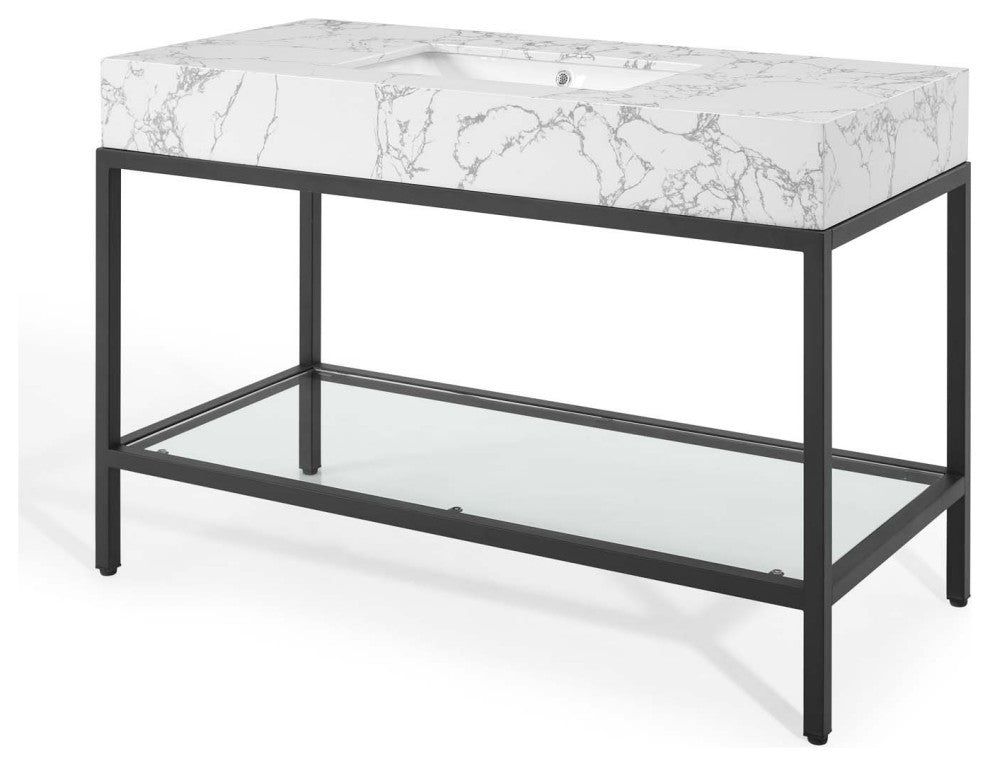 Sink Vanity Cabinet, Artificial Marble, Metal, Black White, Modern, Bathroom