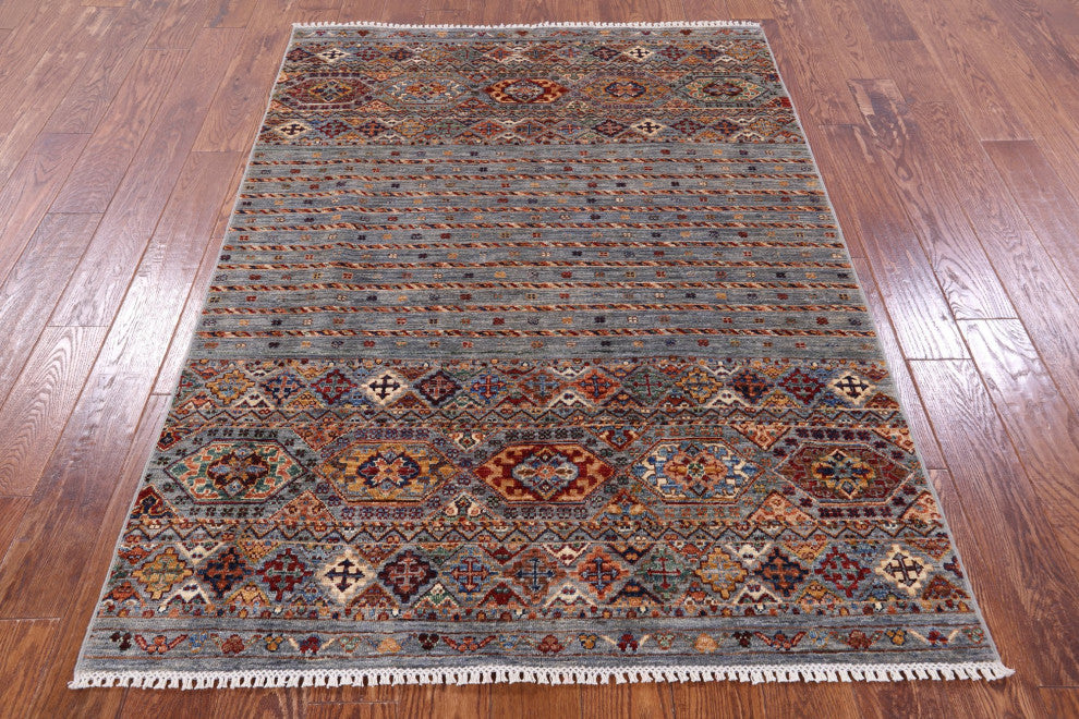 Handmade Khorjin Super Kazak Wool Rug 4' 4" X 6' 0" - Q12373