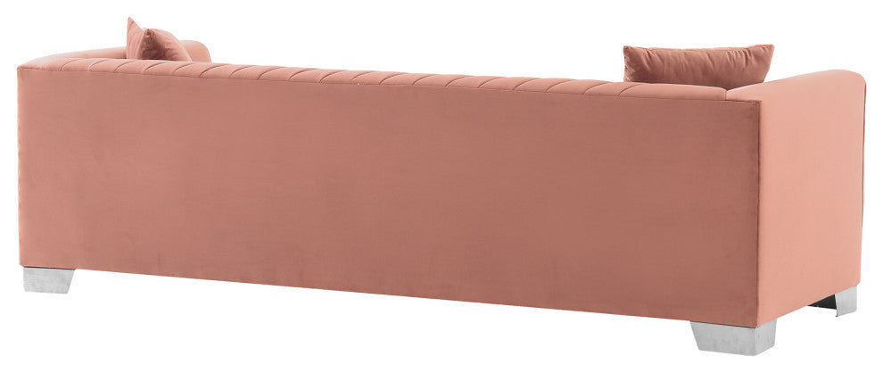 Cambridge Contemporary Sofa, Brushed Stainless Steel and Blush Velvet
