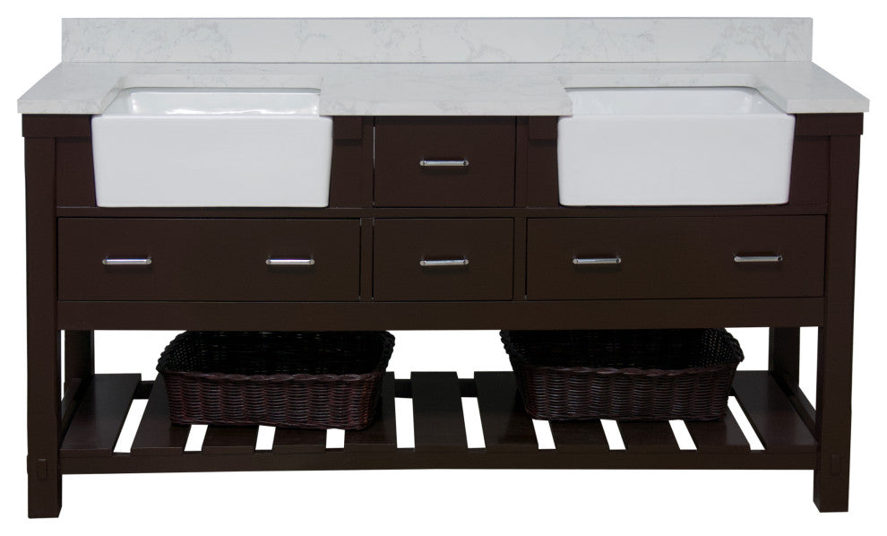 Charlotte 72" Bathroom Vanity, Chocolate, Engineered Carrara
